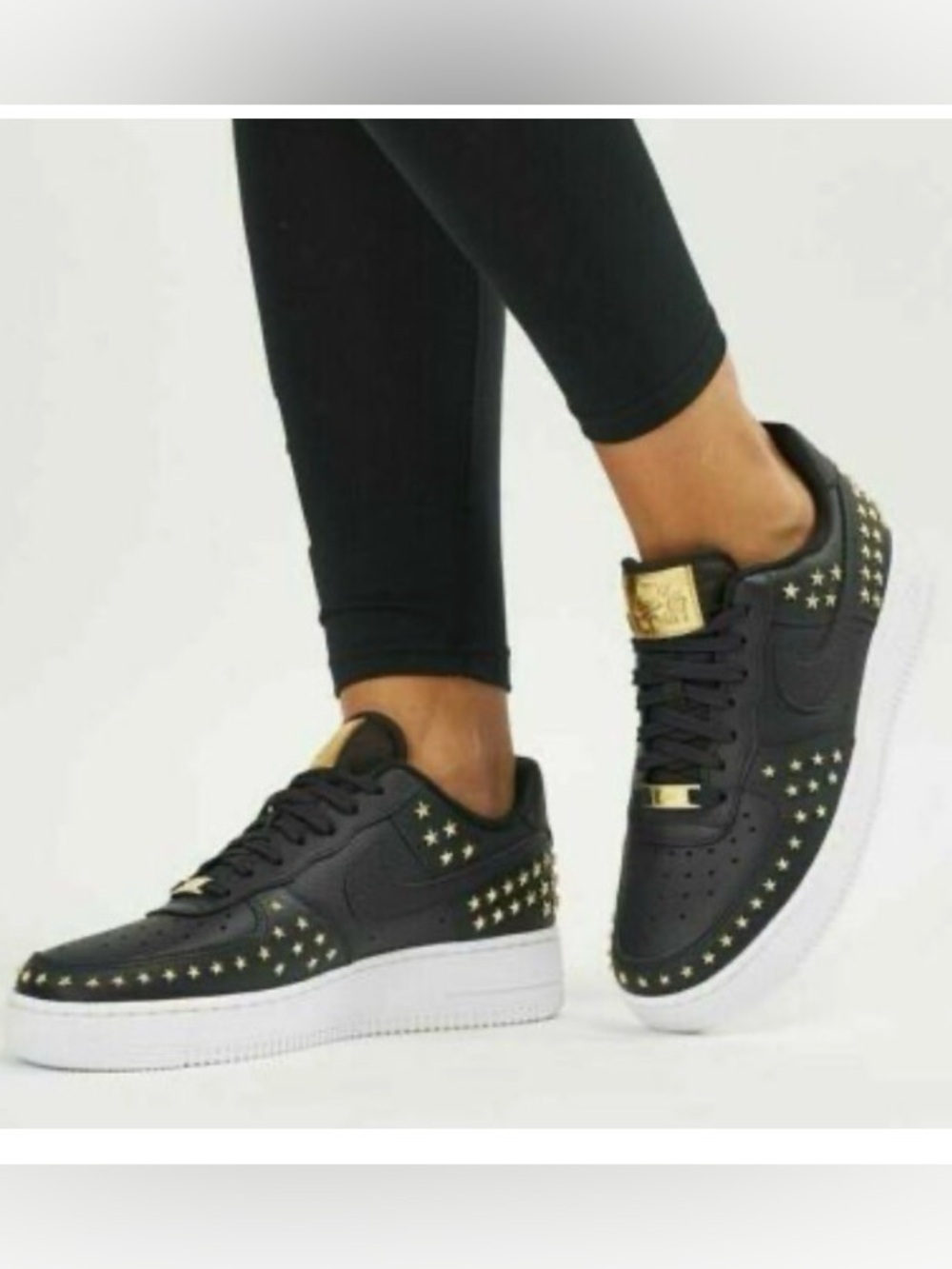 Nike Air Force 1 07 XX GOLD Star Studded & Black Leather Sneakers